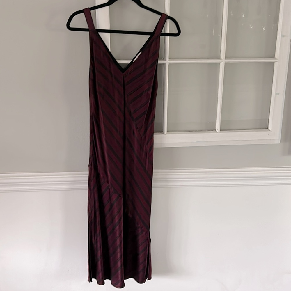 Gold Hawk Midi Stripe Cocktail Slip Dress *Never Worn*   Burgundy / Black  SMALL - Picture 3 of 10